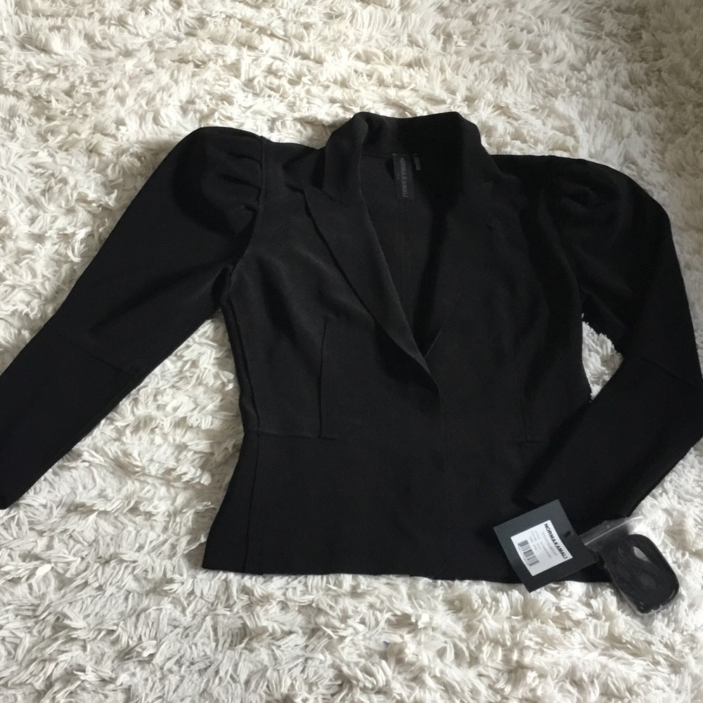 Norma Kamali Black Pleated Sleeve Jacket